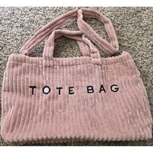 Pink Corduroy Tote Bag Embroidered Shoulder Strap Women Rectangle